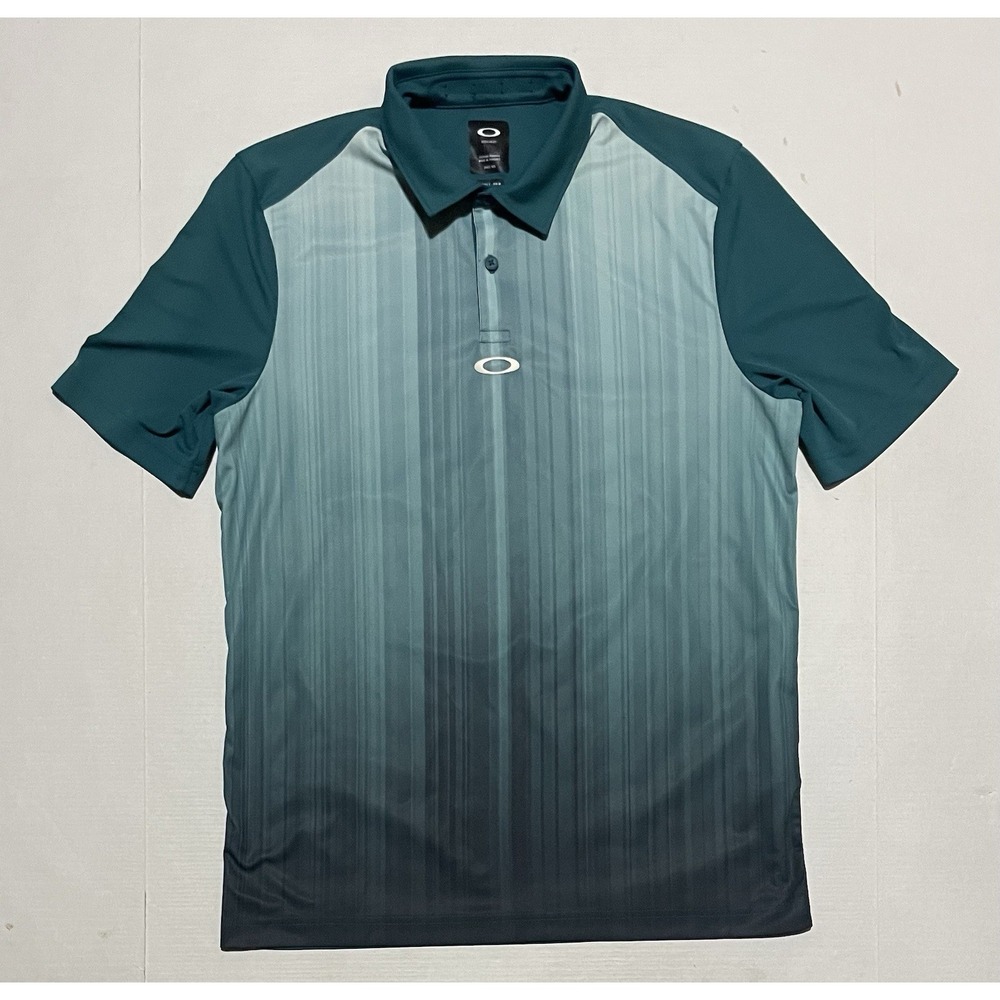 Oakley Golf Polo Shirt Men's Small Teal Gradient Hawaii Logo Performance
